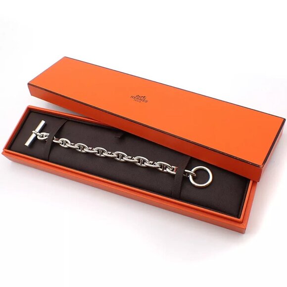 HERMES Logo Chaine D'ancre MM Chain Bracelet 15 Link Silver Ag925 375LC530 - Picture 1 of 8